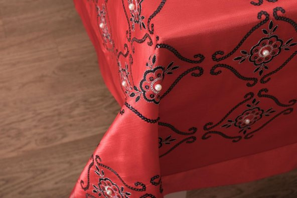 Finezza İncili İpek Saten kumaş Kırmızı Masa Örtüsü 150*200 cm - 838 - 3