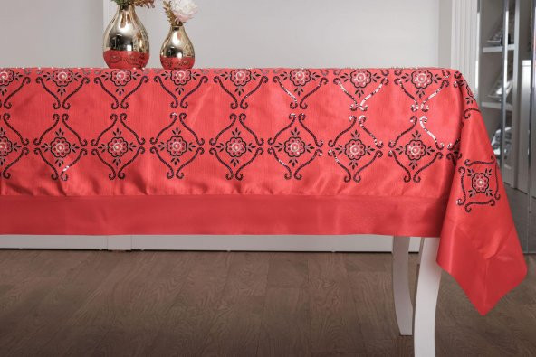 Finezza İncili İpek Saten kumaş Kırmızı Masa Örtüsü 150*200 cm - 838 - 4