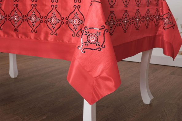 Finezza İncili İpek Saten kumaş Kırmızı Masa Örtüsü 150*200 cm - 838 - 5