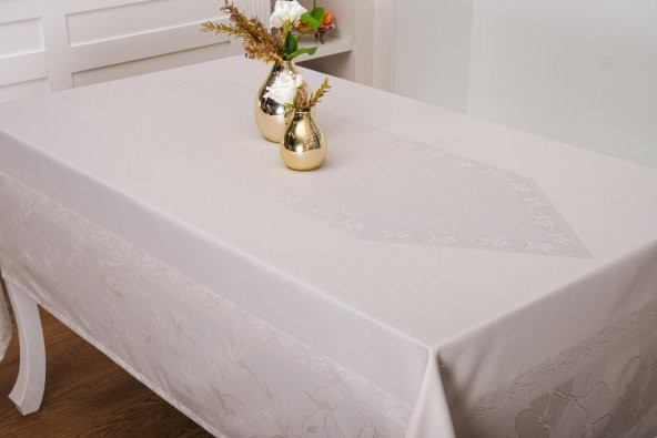 Finezza Çınar Lüx Jakar Bambu Kumaş Taş Masa Örtüsü  Dikdörtgen 160x220 cm - 841 - 2