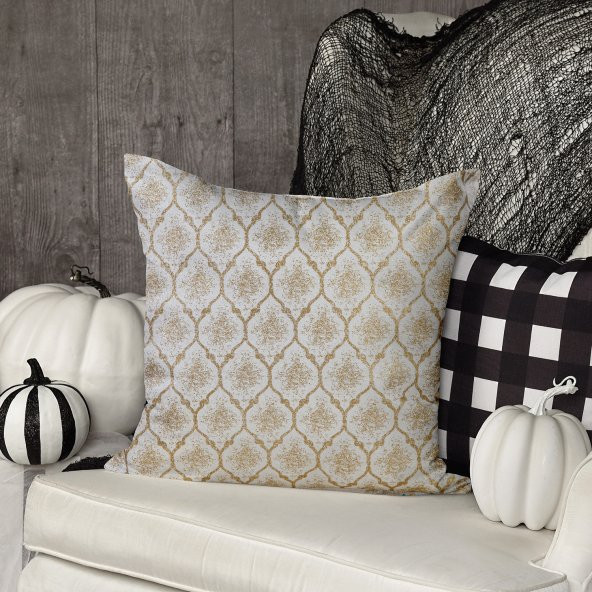 Finezza Melisa Damask Baskılı Duck Kumaş Gold Kırlent 45*45 cm  - 754 - 3
