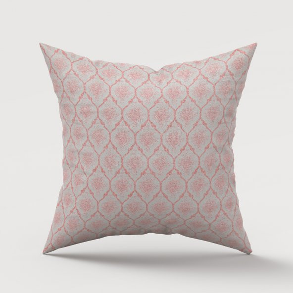 Finezza Melisa Damask Baskılı Duck Kumaş Pembe Kırlent 45*45 cm  - 747