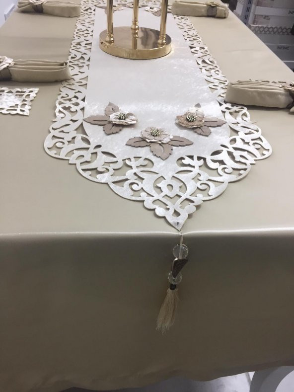 Finezza Afife Kadife Beje Bej Sofra Takımı 8 kişilik  160x230 cm 34 Parça - 686 - 2
