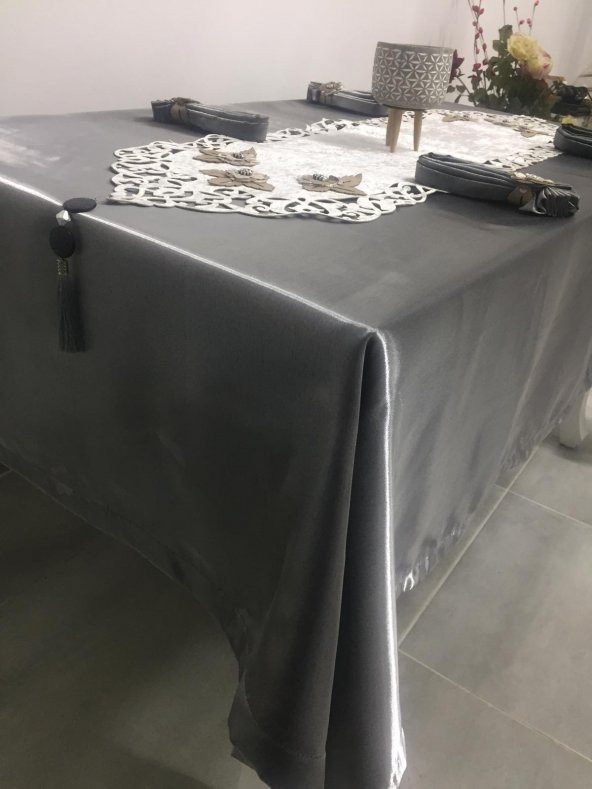 Finezza Afife Kadife Gümüşe Füme Sofra Takımı 8 kişilik 160x230 cm 34 Prç. - 685 - 4
