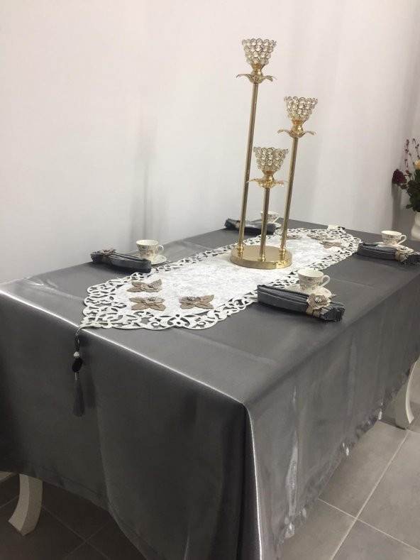 Finezza Afife Kadife Gümüşe Füme Sofra Takımı 8 kişilik 160x230 cm 34 Prç. - 685 - 6