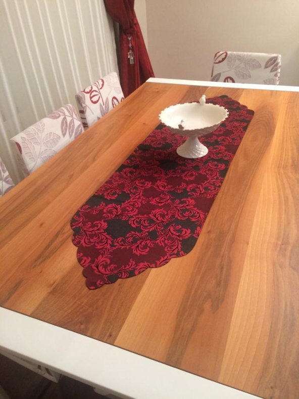 Finezza Mihrimah Şal Desen Jakar Kumaş Lazer Kesim Kırmızı Runner 140 cm - 677 - 4