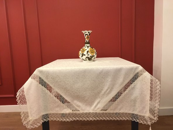 Finezza Duygu Jakar Kumaş Güpürlü Krem Masa örtüsü 110*160 cm - 669 - 2