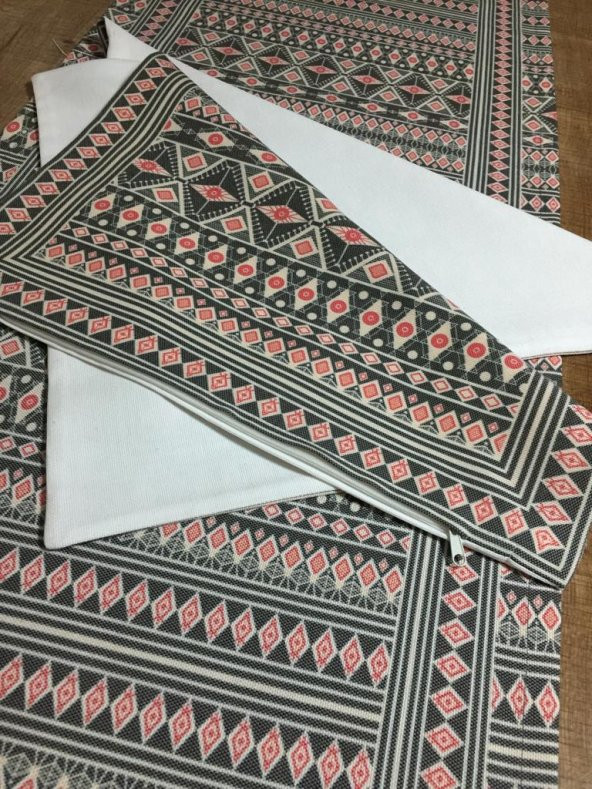 Finezza İnca Pamuk Duck Baskılı Kumaş Desenli Runner&Kırlent Seti 3 Parça - 56 - Resim 2