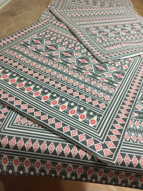 Finezza İnca Pamuk Duck Baskılı Kumaş Desenli Runner&Kırlent Seti 3 Parça - 56 - Resim 3