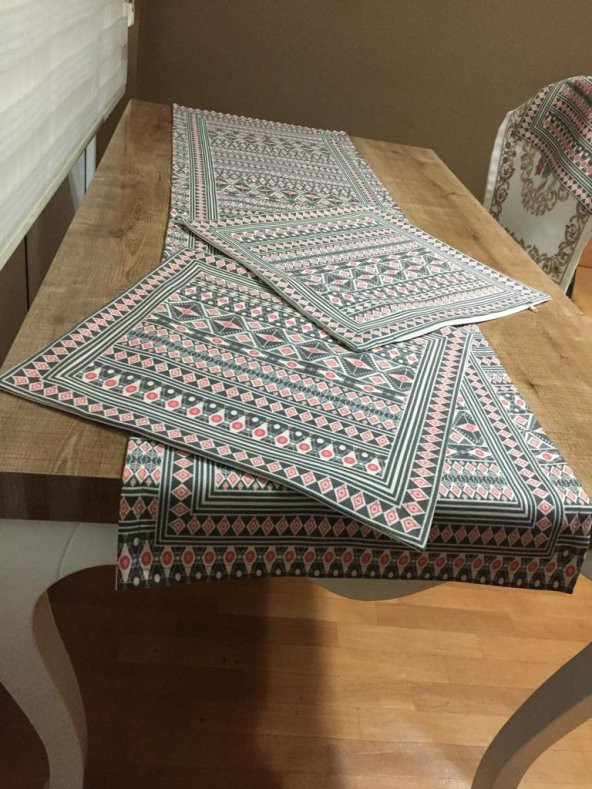 Finezza İnca Pamuk Duck Baskılı Kumaş Desenli Runner&Kırlent Seti 3 Parça - 56 - Resim 4