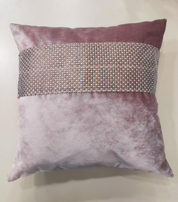 Finezza Hale Şerit Taşlı  Kadife Kumaş Pudra Kırlent 45*45 cm İkili - 21 - 2