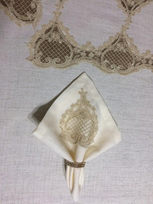 Finezza Gönül Dantelli Etamin Bej Sofra Takımı 8 kişilik 160x230cm 17 Prç. - 167 - 6