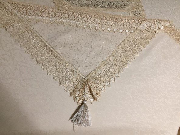 Finezza Duygu Jakar Kumaş Güpürlü Bej Masa örtüsü 160*220 cm - 107 - 4