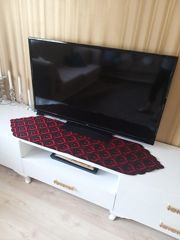 Finezza Mihrimah Jakar Kumaş Lazer Kesim Kırmızı/Siyah Runner 140 cm - 103 - 2