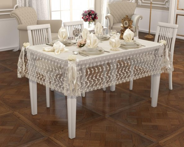 Finezza Narin Dantelli Monoray Krem Sofra Takımı 8 Kşl. 160x230 cm 17 Prç.- 133