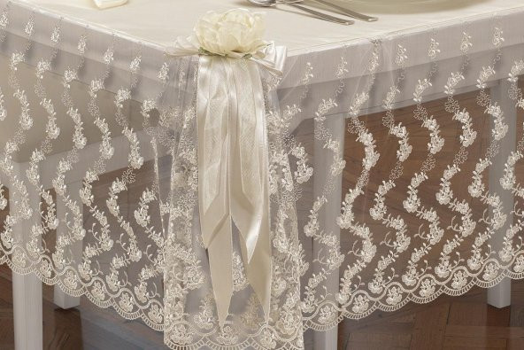 Finezza Narin Dantelli Monoray Krem Sofra Takımı 8 Kşl. 160x230 cm 17 Prç.- 133 - 2