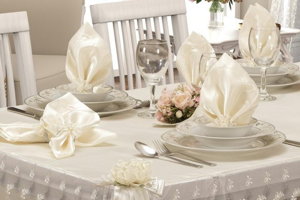 Finezza Narin Dantelli Monoray Krem Sofra Takımı 8 Kşl. 160x230 cm 17 Prç.- 133 - 3