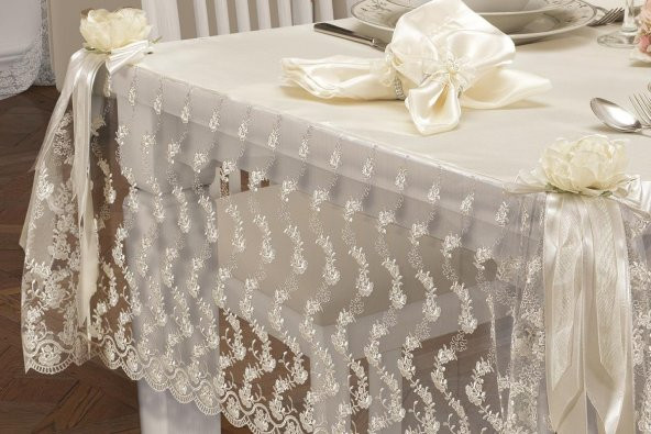 Finezza Narin Dantelli Monoray Krem Sofra Takımı 8 Kşl. 160x230 cm 17 Prç.- 133 - 4
