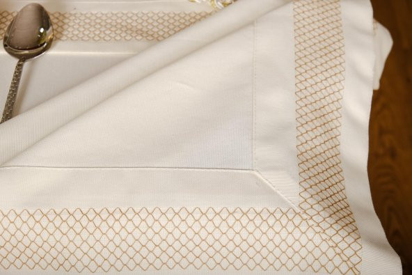 Finezza Nazlı Nakışlı Pamuk Krem Gold Sofra Takımı 8 Kşl. 170x240cm 18Prç.- 176 - 9