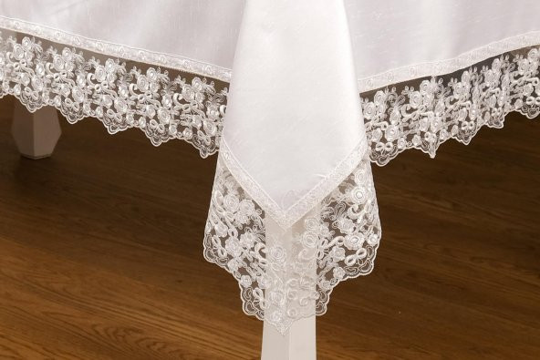 Finezza Olga Lüx Lidya Dantelli Poly Bambu Krem Masa Örtüsü 160x220 cm - 693 - 3