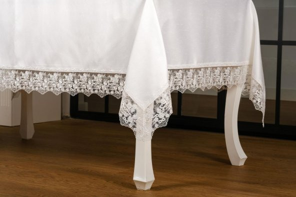 Finezza Olga Lüx Lidya Dantelli Poly Bambu Krem Masa Örtüsü 160x220 cm - 693 - 4