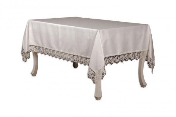 Finezza Olga Lüx Lidya Dantelli Poly Bambu Krem Masa Örtüsü 160x220 cm - 693 - 5