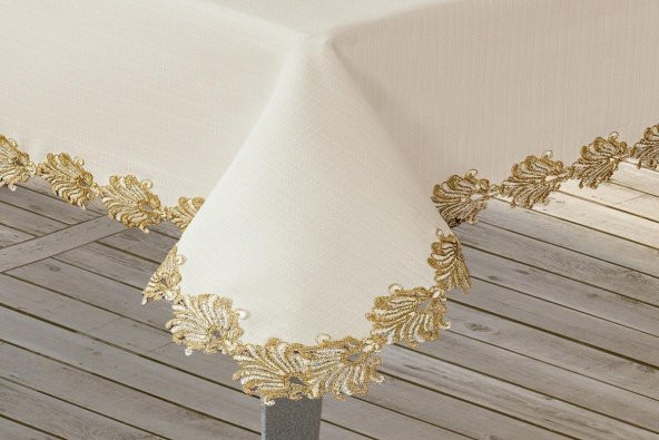 Finezza Jade Keten Efektli Kumaş Krem/Bej Renk Masa Örtüsü 160*220 cm - 828 - 3