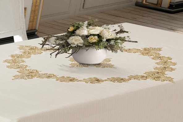 Finezza Jade Keten Efektli Kumaş Krem/Bej Renk Masa Örtüsü 160*220 cm - 828 - 5