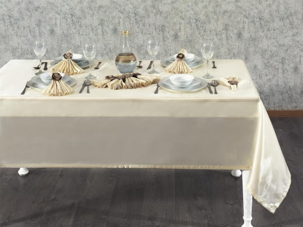 Finezza Kristal Monoray Kumaş Bej Sofra Takımı 8 Kişilik 160x220 cm 17Prç. - 728 - 2