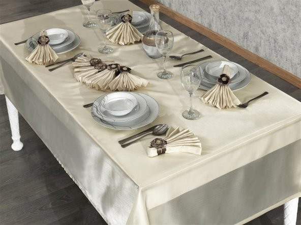 Finezza Kristal Monoray Kumaş Bej Sofra Takımı 8 Kişilik 160x220 cm 17Prç. - 728 - 3