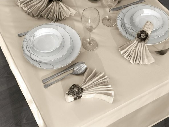 Finezza Kristal Monoray Kumaş Bej Sofra Takımı 8 Kişilik 160x220 cm 17Prç. - 728 - 4