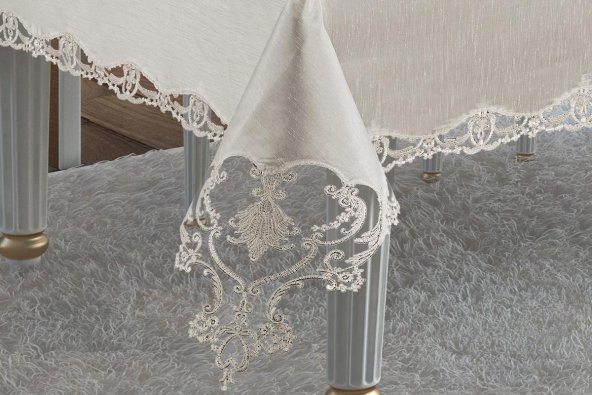 Finezza Hanedan Dantelli Bambu Krem Sofra Takımı 8 kişilik 160x230cm 17Prç.- 113 - 5