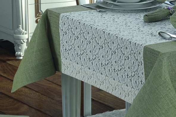 Finezza Nil Keten Kumaş Koyu Yeşil Sofra Takımı 8 kişilik 160x230cm 17Prç. - 459 - 4
