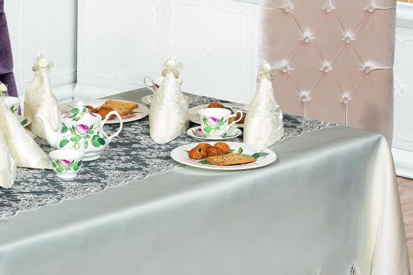 Finezza Rosalinda Güpürlü Monoray Kumaş Krem Sofra Takımı 8 Kşl. 170x240cm - 684 - 3
