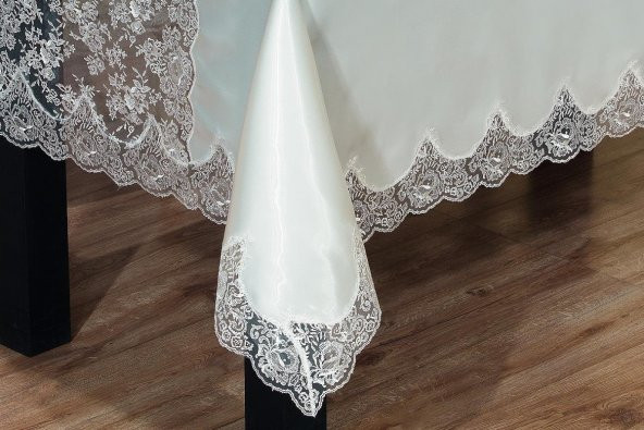 Finezza Rosalinda Güpürlü Monoray Kumaş Krem Sofra Takımı 8 Kşl. 170x240cm - 684 - 5