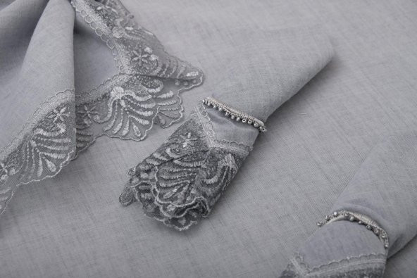 Finezza Estee Dantelli Pamuk Gri Sofra Takımı 6 kişilik 160x220cm 13 Prç. - 757 - 5
