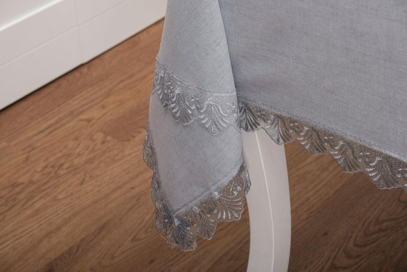 Finezza Estee Dantelli Pamuk Gri Sofra Takımı 6 kişilik 160x220cm 13 Prç. - 757 - 6