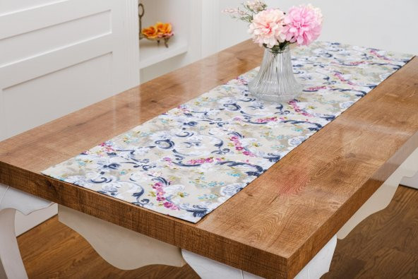 Finezza Menekşe Çiçek Baskılı Duck Kumaş Runner 40*140 cm - 761 - 2