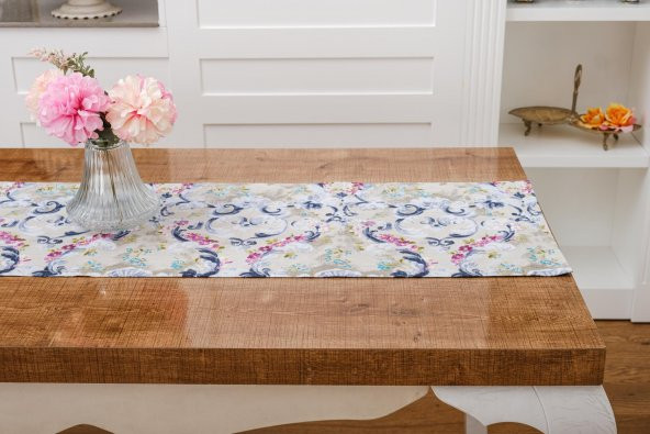Finezza Menekşe Çiçek Baskılı Duck Kumaş Runner 40*140 cm - 761 - 3