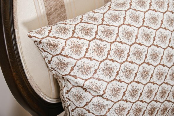 Finezza Melisa Damask Baskılı Duck Kumaş Kahverengi Kırlent 45*45 cm  - 807 - 4