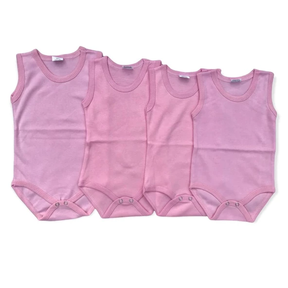 Bebek Basic Ribana Bisiklet Yaka 4lü Atlet Body - Pembe