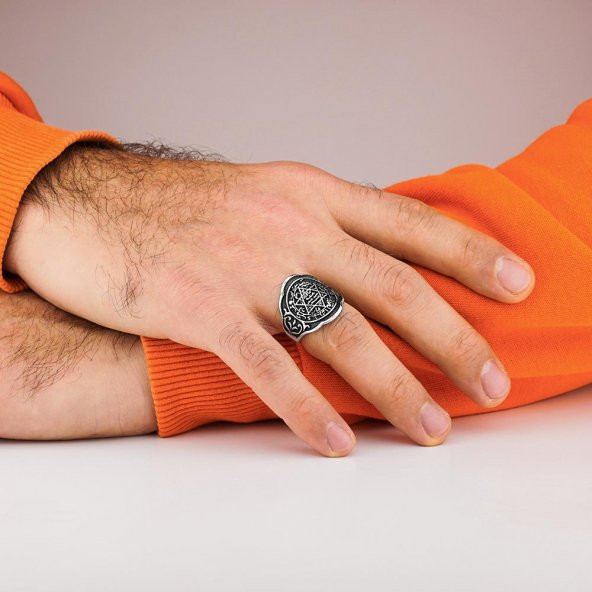 Hz Süleyman Mührü İşlemeli Ayarlanabilir 925 Ayar Gümüş Yüzük - Resim 2