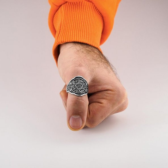 Hz Süleyman Mührü İşlemeli Ayarlanabilir 925 Ayar Gümüş Yüzük - Resim 3