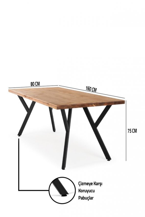 160x80 Doğal Ladin Ahşap Kütük Ağaç Masa 4’lü Y Ayak - 5