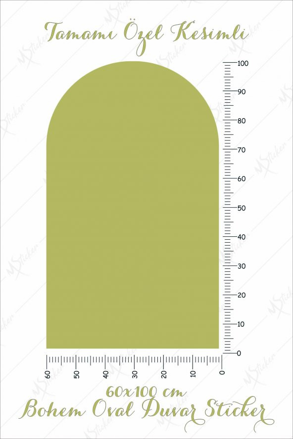 Bohem Tarzı Oval Yeşil Duvar Dekorasyon Sticker (60x100 cm) - 4