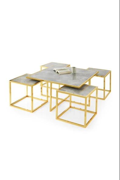 Kares 4 Zigonlu Orta Sehpa Metal Gold 90x90x47cm