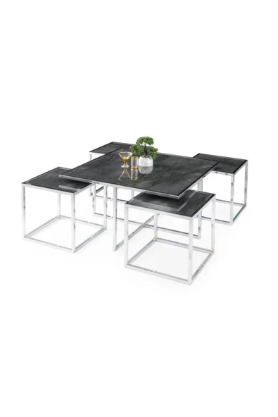 Kares 4 Zigonlu Orta Sehpa Metal Krom 90x90x47cm