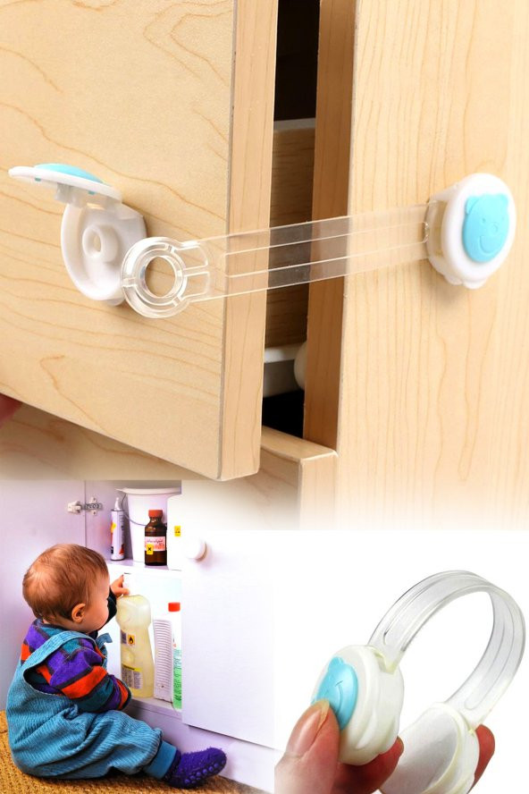 Çocuk Bebek Koruma Kilidi Güvenli Dolap ve Çekmece Kilidi Lastikli 2 Adet