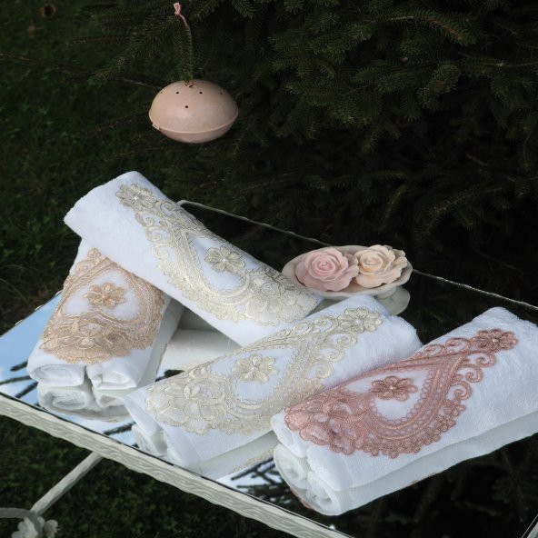 Finezza Nadide Pamuk Güpürlü Krem&Bej&Pudra&Gri Havlu Seti 50*90 cm Dörtlü - 534