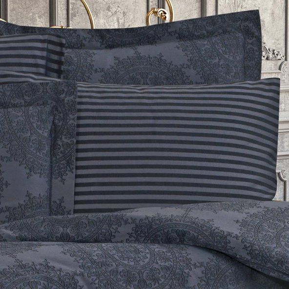 Finezza Tiara Bambu Jakar Kumaş Koyu Gri Çift Kşl. Nevresim Takımı 6 Prç. - 897 - Resim 5